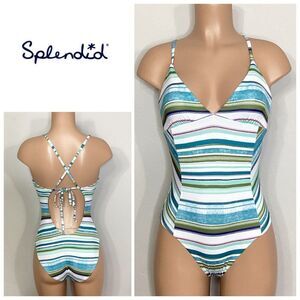 New. Splendid aqua stripe swimsuit. Normally $115